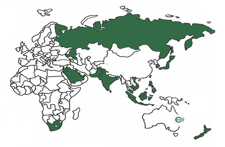 Highlighted countries where products are exported