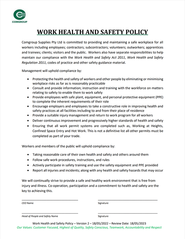 Work Health Safety Policy